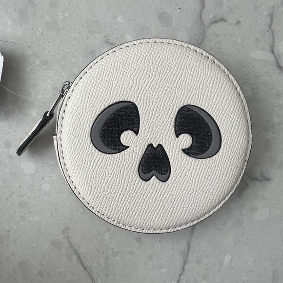 Coach Handbags - NWT Coach Round Circular Coin Case With Halloween Skull CW935 Silver / Chalk
